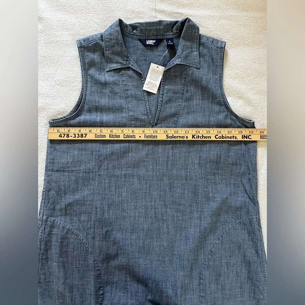 NWT- Land’s End Women’s Chambray Polo Dress with Pockets - Denim color - S - Picture 6 of 10